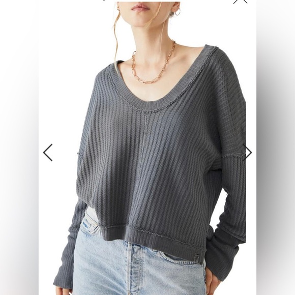 NEW FREE PEOPLE - Oversized Thermal Top with Long Sleeves in Gray - Picture 11 of 14